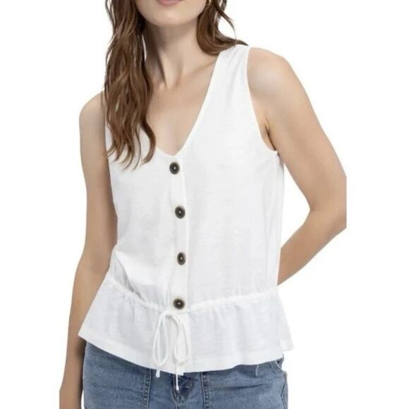 Sanctuary Heartstrings Button Tank White Size XL Ruffle Hem Drawstring - Picture 1 of 7